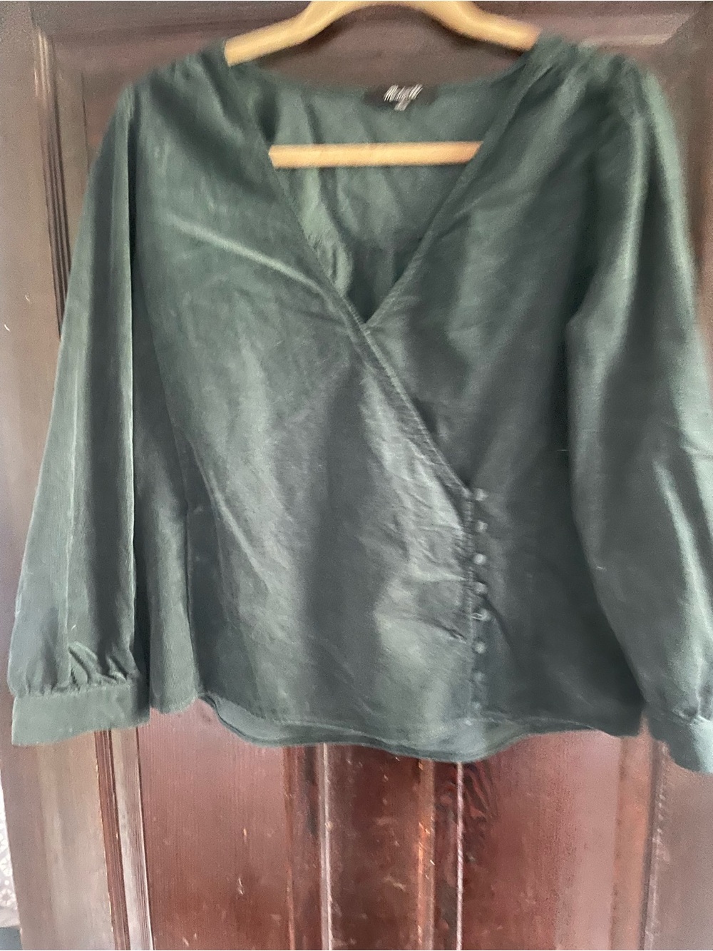 Madewell Dark Green Wrap-Style Blouse